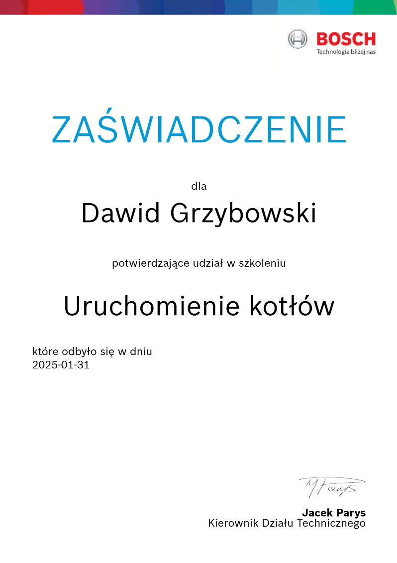 Zaświadczenie - uruchomienie kotłów